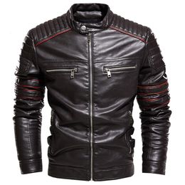 Men's Trench Coats Men Jacket Coffee Leather Motorcycle Fashion Streetwear Biker Coat Slim Fit Autumn Winter Fur Lined 230822