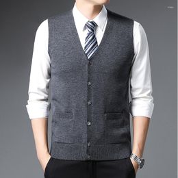 Men's Vests Cardigan Vest Without Plush Fashion Casual Knitted Sweater Warm V-neck