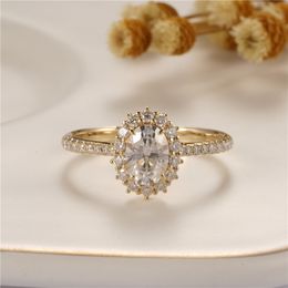 Wedding Rings CxsJeremy Solid 18K Au750 Yellow Gold 1ct Oval Cut 6 8mm Engagement Ring Vintage Unique Cluster Bridal Gift 230822