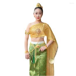 Ethnic Clothing Thai Traditional Women's Tops Blouse Skirt Thailand Songkran Festival Costume Stage Performance Asian Clothes