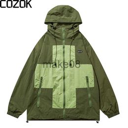 Men's Hoodies Sweatshirts High Street Men Hooded Windbreaker Jacket Cross Print 2023 Spring Zipper Up Track Hoodie Thin Jacket Streetwear Oversize Coats J230823