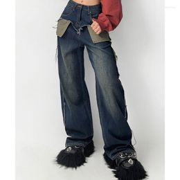 Women's Jeans 2023 American Retro Mom Wide Leg Pants Distressed Patchwork Boyfriend For Women Denim Trousers Korean Fashion