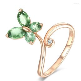 Cluster Rings Rose Gold Plated Emerald Dragonfly Ring Crystal Butterfly With Diamonds