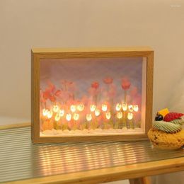 Night Lights Tulip Ornament Material Bag Handmade Eternal Picture Frame Flower Home Decor Warm Light Bedside Sleep Gift