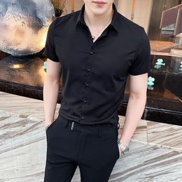 Men's Casual Shirts Black Man Tops Plain And Blouses For Men Short Sleeve Clothing With Collar Normal Social Aesthetic Designer Original
