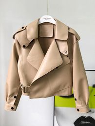 Women's Leather Faux Leather FTLZZ Spring Autumn Fashion Faux Soft Leather Jacket Women Loose PU Leather Short Coat One Button Locomotive Chic Outwear 230823