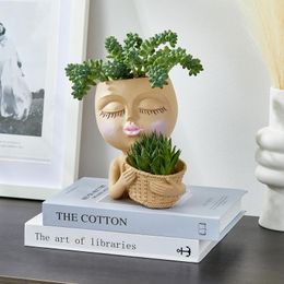 Vases Retro Flower Pot Creative Humanoid Gardening Decorations Ceramic Crafts Abstract Succulent Office Desktop Planter Holder