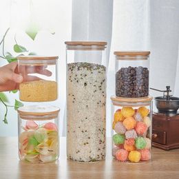 Storage Bottles High Borosilicate Glass Sealed Jar Bamboo Lid Tea Transparent Candy Kitchen