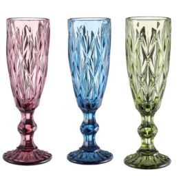 Machine Pressed Vintage Coloured Goblet White Wine Champagne Flute Water Glass Green Blue Pink Glass Goblets Glass Cup AU23