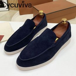 Dress Shoes High Quality Kid Suede Men Loafers Shoes Khaki Leather Flat Casual Penny Shoes Men Slip-on Lazy Loafers Summer Walk Shoes Men 230822