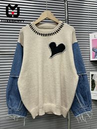 Womens Sweaters LUXE Reducing Beautiful Top Sweater Denim Patchwork Loose Fitting Autumn Knitted 230822