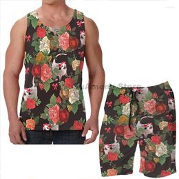 Men's Tracksuits Summer Funny Print Men Tank Tops Women Opossum Floral Pattern Beach Shorts Sets Fitness Vest