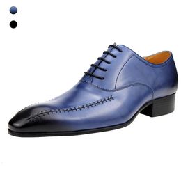 Dress Shoes Sapatos Handmade Genuine Cow Leather men social formal wedding shoes special tailor dress office loafers blue gradient Oxford 230822