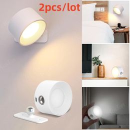 Wall Lamps 2pcs/Lot 360 Rotation LED Light USB Rechargeable Touch Control Cordless Sconce Lights For Bedroom Reading Night Lamp