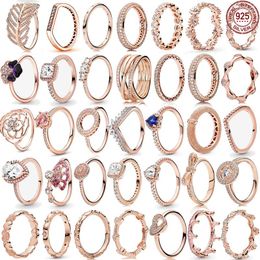 Cluster Rings Rose Gold Series Exquisite Ring 925 Sterling Silver Charm Daisy Heart Shaped Round Crown For Wife Friend.