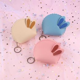 Keychains Cute Women's Zipper Change Headset Bag PU Card Case Keychain Ears Portable Waterproof Ladies Lipstick Purse Keyfob