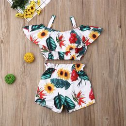 Clothing Sets Newest Fashion Summer Toddler Baby Girl Clothes Off Shoulder Ruffle Sling Crop Tops Short Pants 2Pcs Clothes