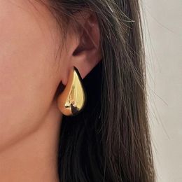 Stud Gold Plated Tear Drop Earrings Dupes for Women Lightweight Smooth Metal Waterdrop Hoop Luxury Trendy Jewellery Party Gift 230823