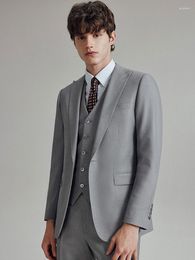 Men's Suits 9% Wool Mens Set Summer Wedding Groom Wear Leisure Slim Fit Grey Black Blue Blazer Vest Pant Father Day Gifts 44A 58A 6XL
