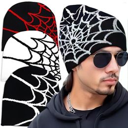 Berets Punk Knitting Spider Web Design Hat For Men Women Pullover Pile Cap Y2k Gothic Wool Knit Warm Beanie Hats Hip-hop Street