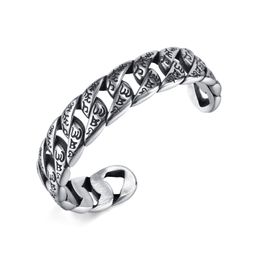 50g Weight Stainless Steel Mens Cuff Bangle Cool Hip-Hop Bracelet Vintage Silver 10mm Wide n1069
