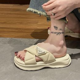 Elegant Summer Strap Sandals Cross Women's and Minimalist Thick Sole Versatile Slippers for Women Comfortable Non-slip Slides 61 Comtable 479 c