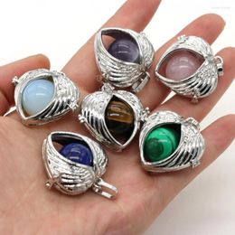 Pendant Necklaces 6 PCS Wholesale Natural Stone Detachable Metal Alloy Heart-shaped Wrapped Making DIY Necklace Bracelet Earring Jewelry