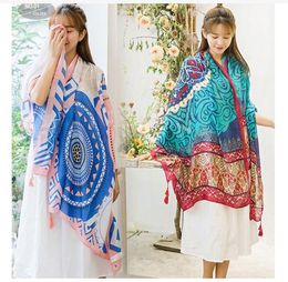 1PCS SUMMER WINTER Twill cotton printed cotton linen national wind scarf Air conditioning warm ladies variable sun shade shawl silk scarf 95X180