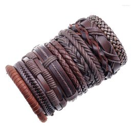 Bangle 10pcs/set Handmade Braided Wristband Ethnic Tribal Wrap Male Women Brown Genuine Leather Bracelets Punk Style Cowhide Bangles