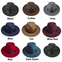 Vintage Men Women Hard Felt Hat Wide Brim Fedora Trilby Panama Hat Gangster Cap267I