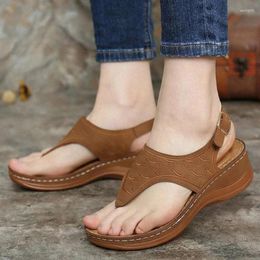 Dress Shoes 2023 Women Sandals Summer Fashion Solid Colour Wedges Thong Ladies Clip Toe Platform Comfortable Casual Female Beach