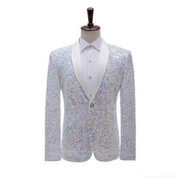 Men's formal dress suit sequins jacket Three-dimensional sequins discoloration bar nightclub show costumes host singer blazer288N