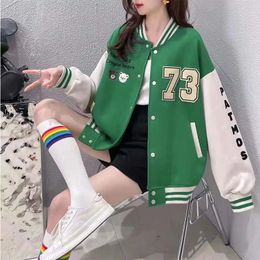 Women's Jackets American Retro Letter Embroidered Jacket Women Korean College Style Baseball Uniform 2023 Autumn Casual Loose Streetwear 230822