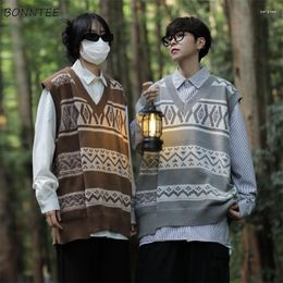 Men's Vests V-neck Sweater Vest Men Aesthetic Vintage Couple Y2k Clothes Designer Temper Korean Fashion Clothing Japanese Style Preppy Teens