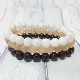 MG0315 8 mm Moonstone Garnet Bracelet Set Natural Sunstone Energy Bracelet High Quality Balance Chakra Gem Stone Bracelet287T