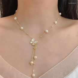 Pendant Necklaces Necklace Natural Freshwater Pearl Chain Women Butterfly Plating Fashion Jewellery Party Gift 2023 Style CN041