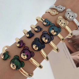 Charm Bracelets 5pcs lot Trendy cute bear cz bracelet colorful cubiz zircon plated gold opening bracelet ring fashionable jewelry wholesale 230822