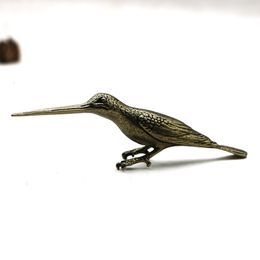 Decorative Objects Figurines Solid Copper Long Mouth Bird Small Statue Ornaments Classical Vintage Brass Animal Woodpecker Home Desk Decorations 230823