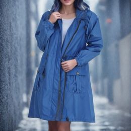 Womens Trench Coats Fashion Womens Windbreaker With Hood Raincoats Outdoor Long Coat Jacket Waterproof Rain Windbreaker Zipper Coat Casual 230822