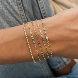 Charm Bracelets CANNER Copper Hand Chains European And American INS Wind Figaro Colourful Crystal Stacking Adjustable Bracelet For Women Gift
