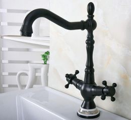 Kitchen Faucets Wash Basin Faucet Dual Handle Single Hole Black Finish Brass Swivel Spout Bathroom Sink Mixer Tap 2nf647