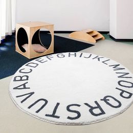 Carpets Nordic Round Cartoon Carpet Home Bedroom Bedside Children's Room Cute Letters Simple Thickened Plush Rugs Sofa Coffee Table Rug 230823