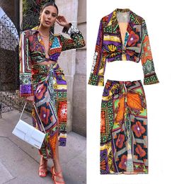 Two Piece Dress Fashion retro knotted shirt skirt 2 piece set 2023 summer fashion slim women suits elegant leisure vacation youth suit 230823