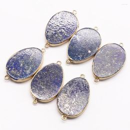Pendant Necklaces 4pcs/lot Natural Stone Oval Pendants Lapis Lazuli Flat Mineral Healing Gold Plated Edge Charms Diy Jewellery Wholesale