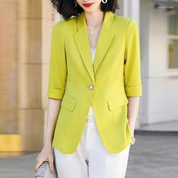 Women's Suits Small Blazer Jackets Summer Casual Half Sleeve Fashion Basic Notched Slim Solid Coats Office Ladies Outwear Chic Coat