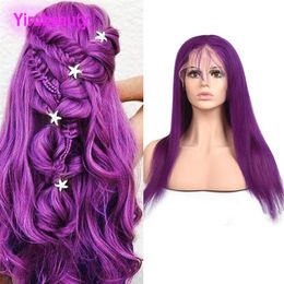 Indian Virgin Hair 100% Human Hair Remy Straight Purple 13X4 Lace Front Wig Pre Plucked Wigs 12-30inch Yellow Red267w