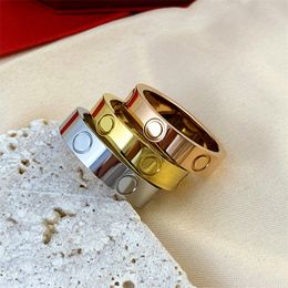 Top Quality Luxury Love Ring Gold Silver Color Titanium Steel Couple Rings Logo Printed Fashion Women Designer Jewelry Wholesale