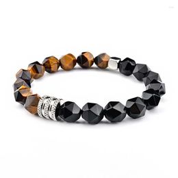 Strand Tiger Eye Agate 10mm Section Stone Bracelet Stainless Steel Lucky Men's Beaded Fashion Jewellery For Men And Women