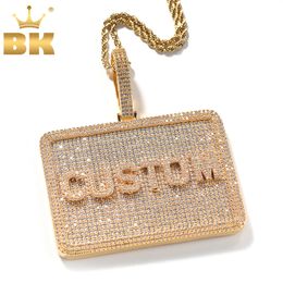 Strands Strings THE BLING KING 2 Sizes Square Card Custom Letters Numbers Pendant Necklace Solid Back Paved Cubic Zircon Hiphop Jewellery 230822
