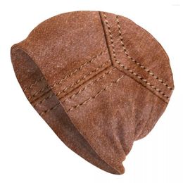 Berets Brown Leather Texture Skullies Beanies Caps Hip Hop Winter Warm Knitting Hats Unisex Adult Vintage Medieval Bonnet